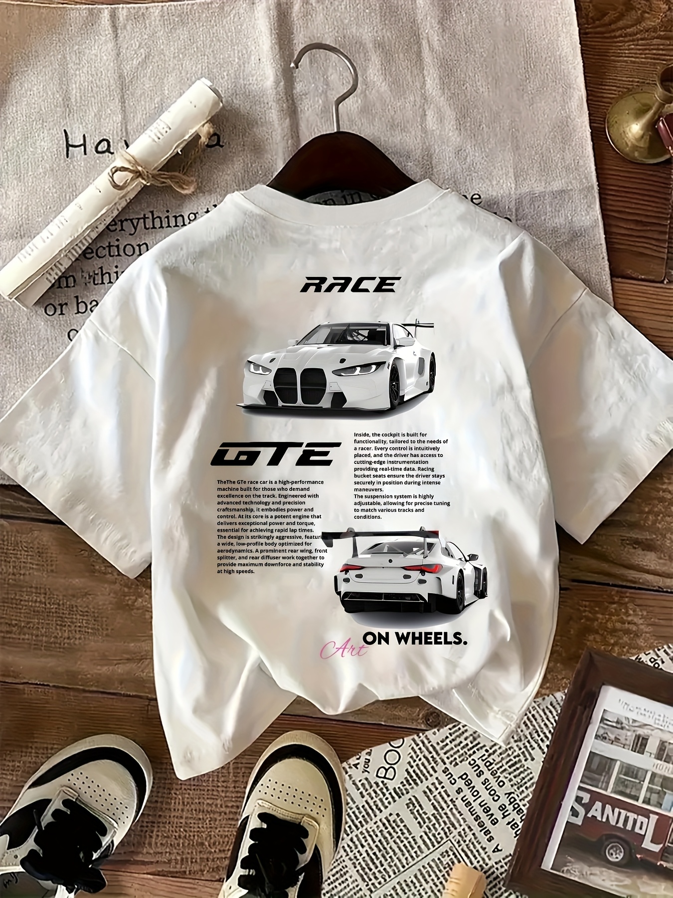 Car Service&KOWGA Lサイズ　Graphic Tee women's casual t shirt vibrant pink racing car graphic print