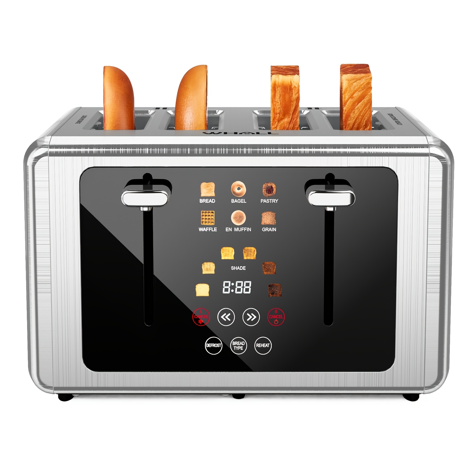 4- Touch Screen Toaster, A Digital Toaster Featuring 1.5" Wide Slots, 6 Shade Settings & 6 Types Of Bread, With Memory Function, Countdown Timer, And A Brushed Stainless End, Perfect For Kitchen Gifts