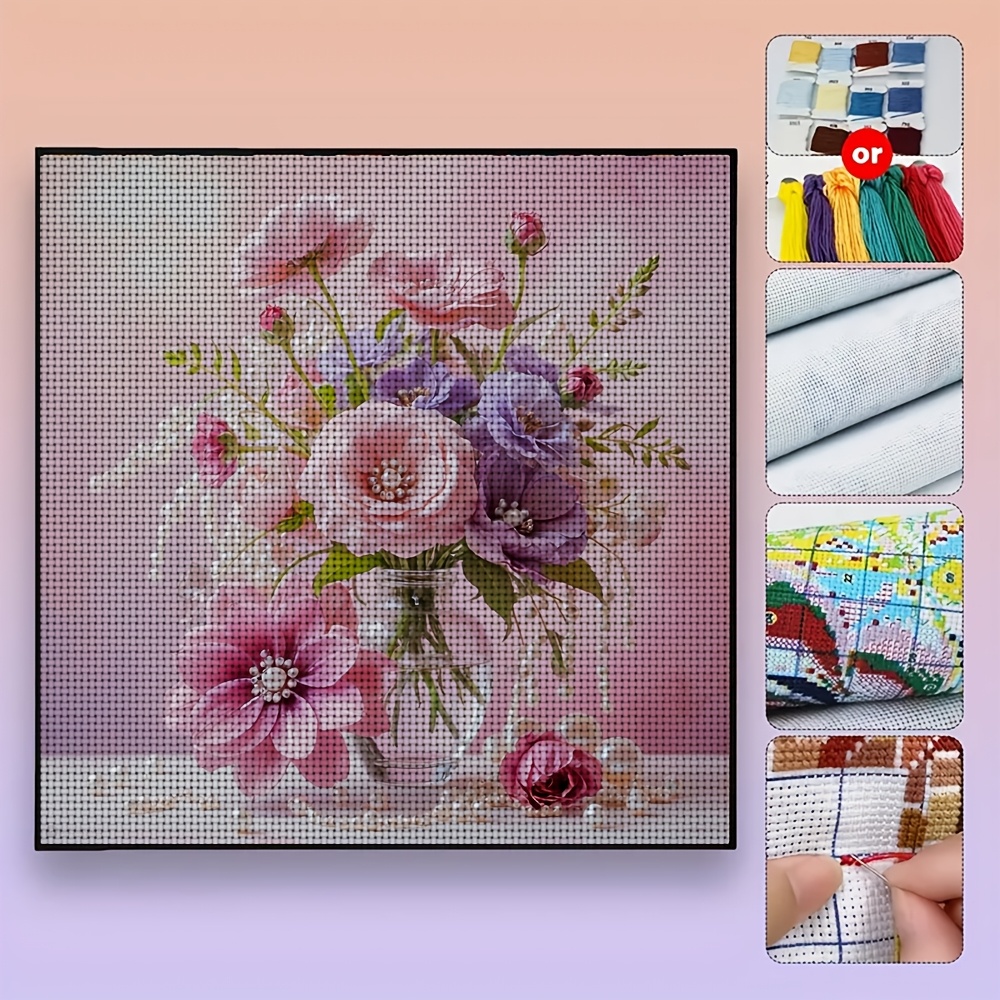 Pearl Flower Cross Stitch Kit Featuring Themed Pattern, 11CT Decorative