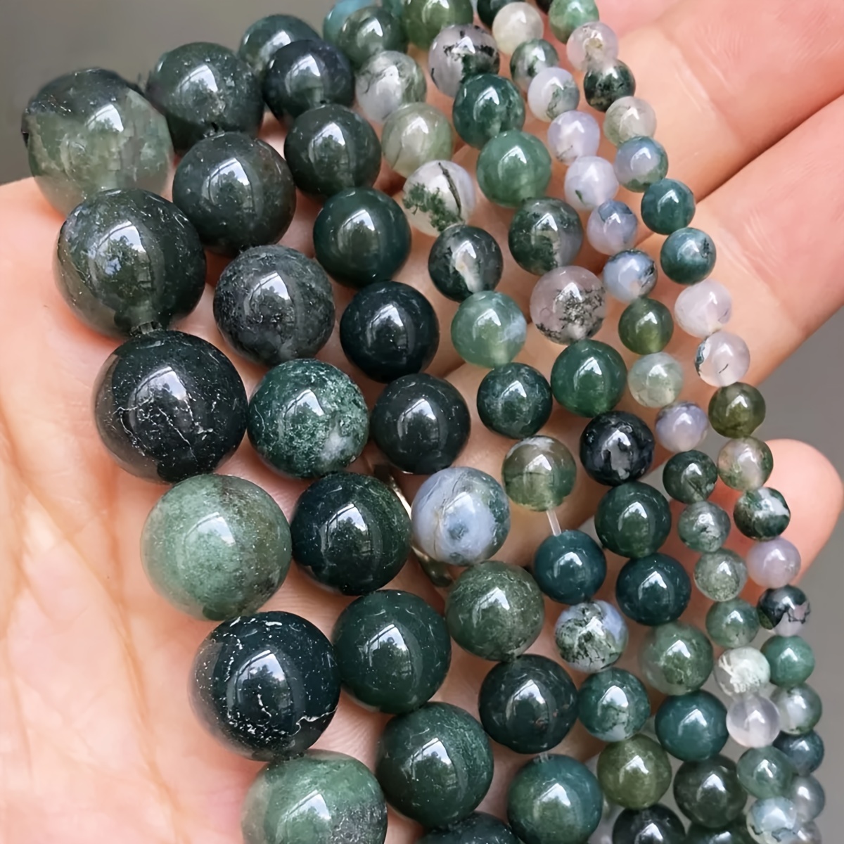 

1string Natural Stone Beads, Moss Agate Round Loose Spacer Beads For Jewelry Making, Diy Bracelet Accessories