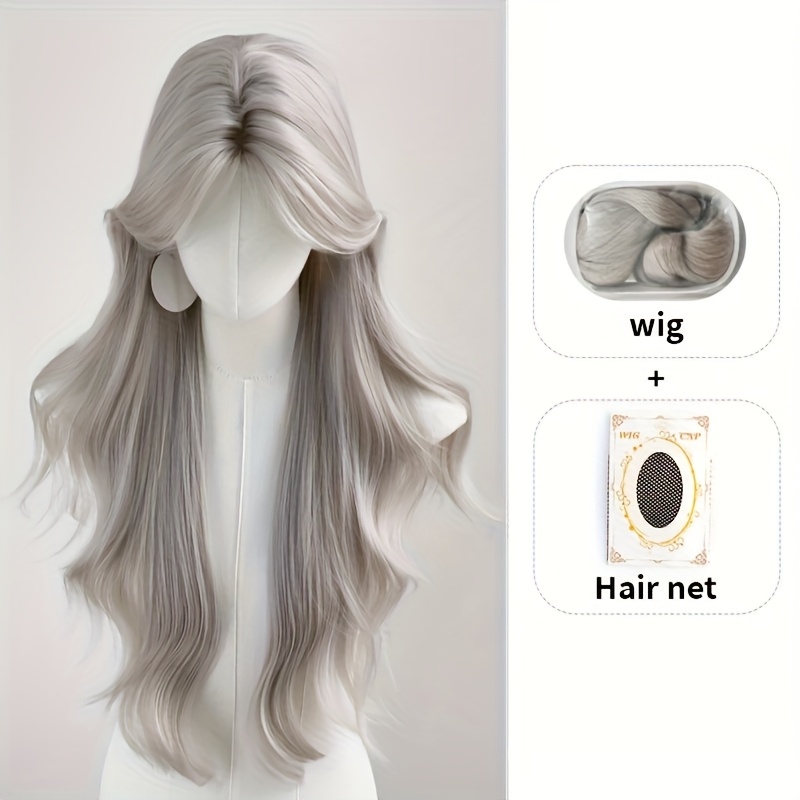 E-shop 2er-Set Perücke und Netz, Hochtemperaturfaser, Damenperücke, täglicher Mode, große Wellenlocken, Frisur für Abendpartys, Auftritte, tägliche
