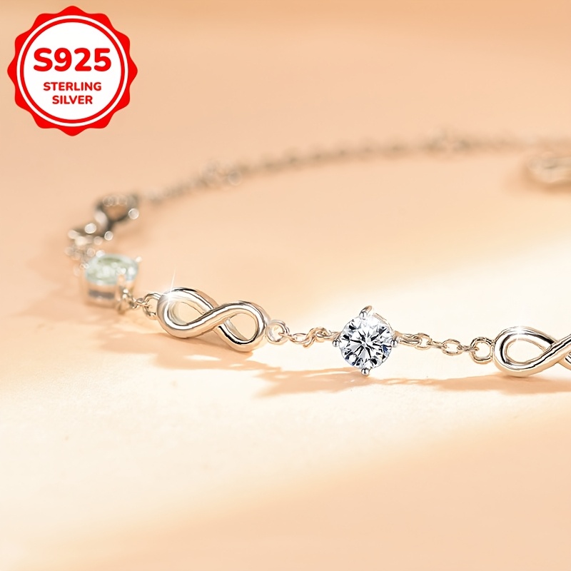 925 Silver Infinity Bracelet February Birthstone