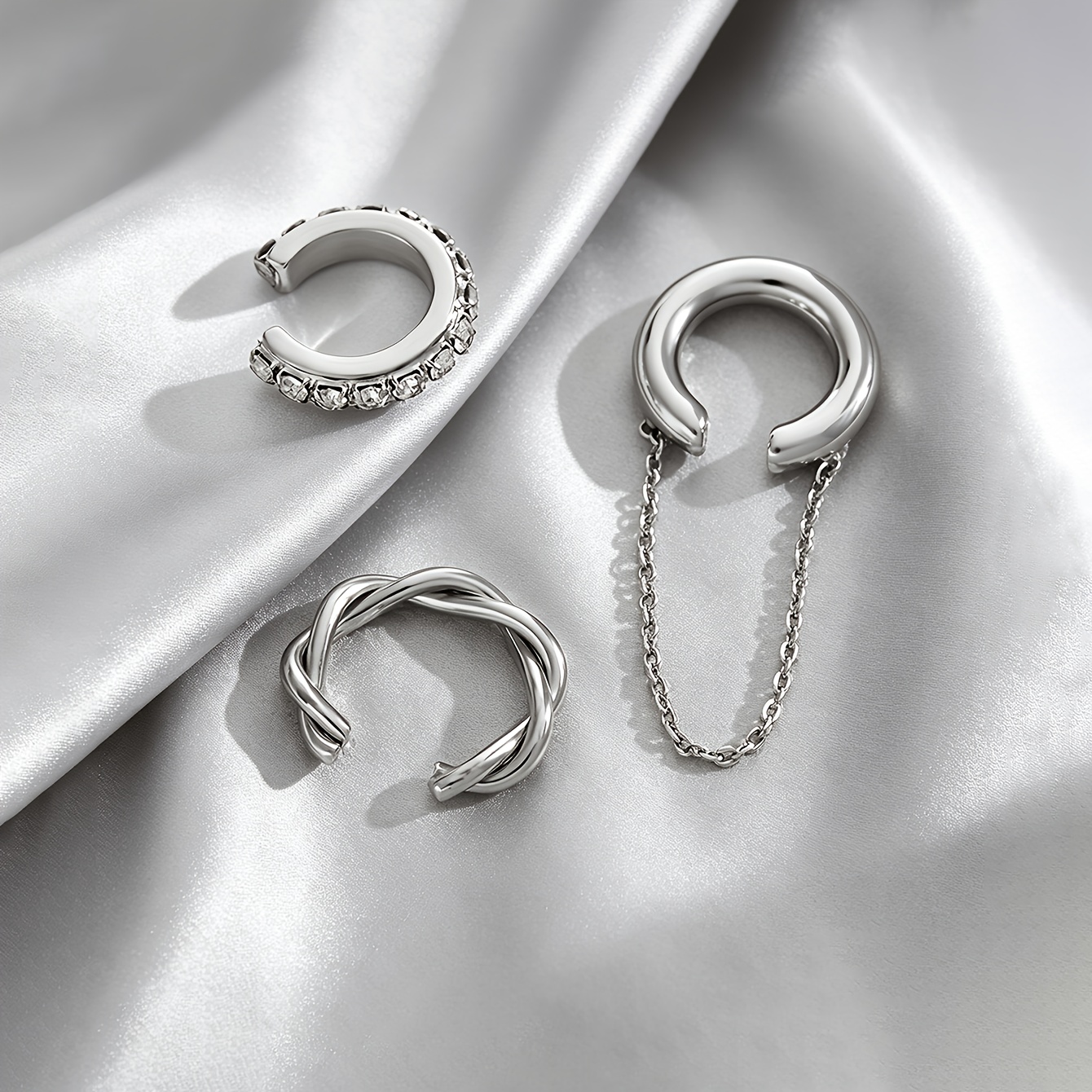 3pcs C-Shaped Twisted Chain Tassel Ear Bone Clip Earrings