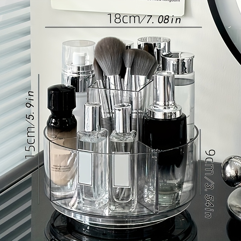 Image of A Cosmetic Display Box That Rotates , Featuring A Made Of High-gloss Abs Plastic. Suitable For Organizing Items In The Bedroom, Vanity, Or Bathroom, And Includes 5 Compartments For Brushes, Lipsticks