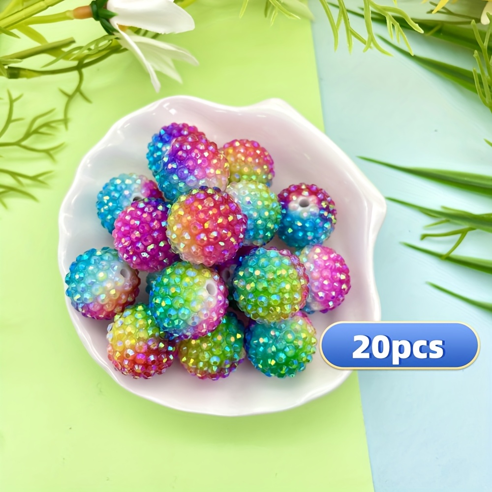 Image of 20pcs 20mm Gradient Colored Resin Drill Ball Beads, Rainbow Gradient Colors, With Holes In , For Diy Decorating Necklaces, Bracelet Pendants, Decorating Pens, And Handicraft Making