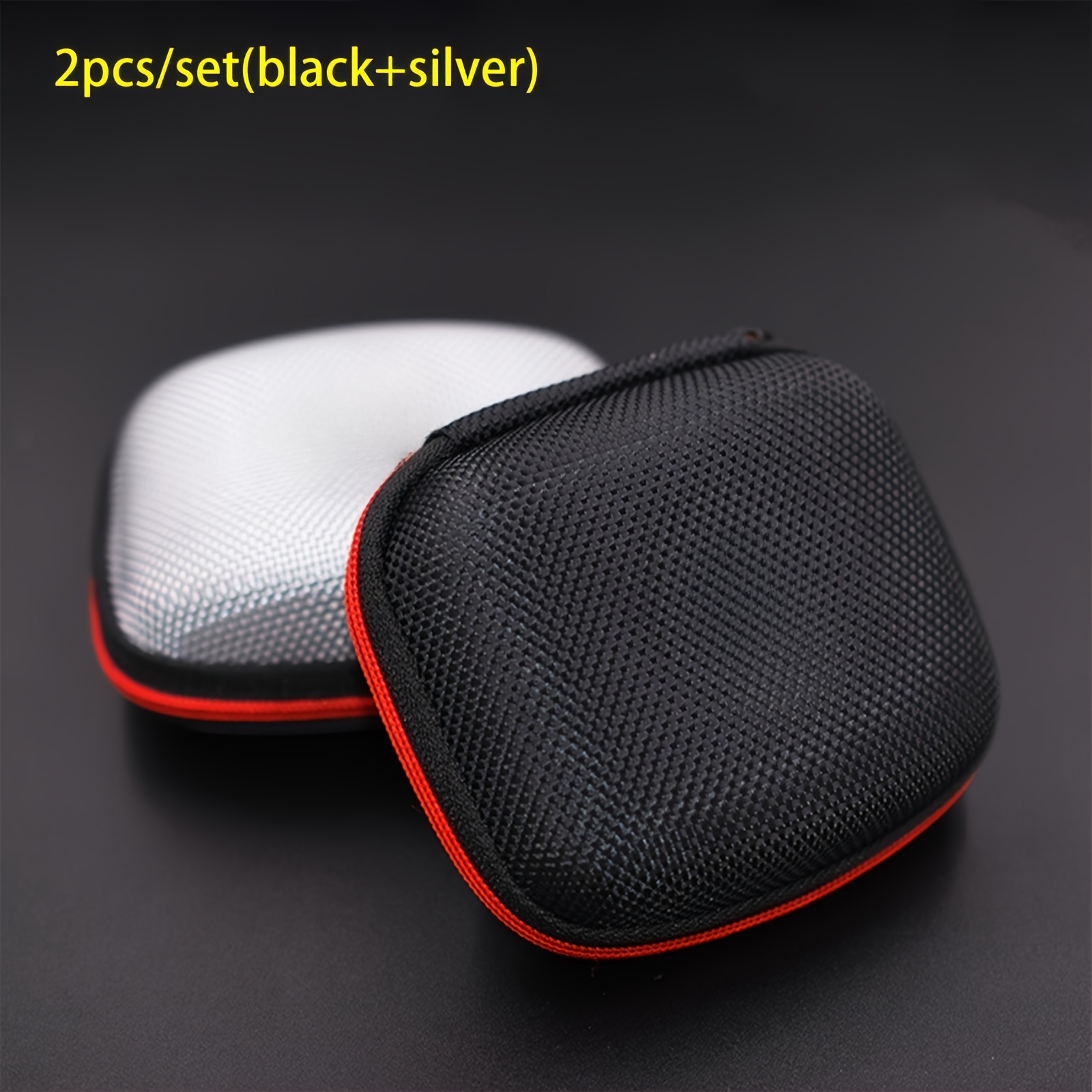 2pcs Set Kz Headphone Storage Case, Headphone Pouch, Square Portable Pressure-resistant Headphone Storage Bag, Eva Zipper Pouch, Silvery + Black