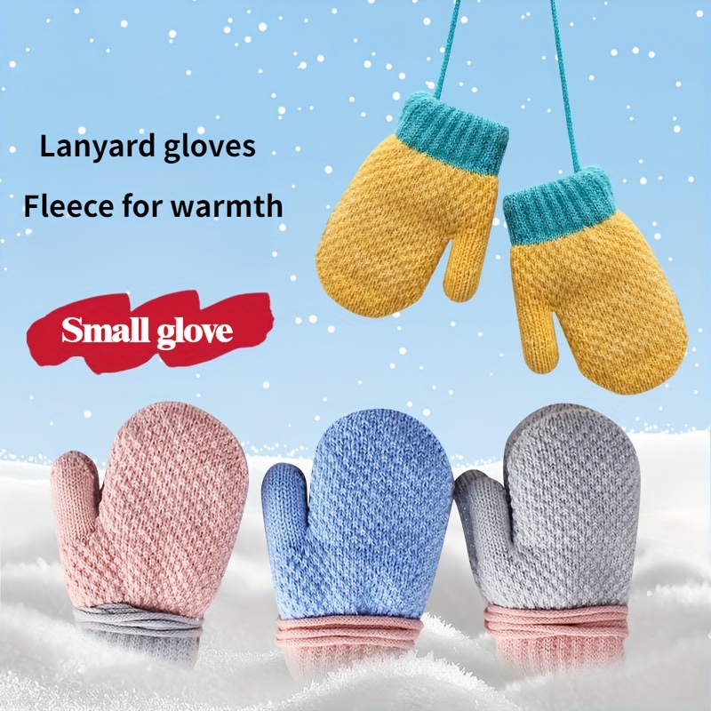 

Cozy Knit Mittens For Girls - Cute Geometric Pattern, Warm Fleece-lined Winter Gloves With Neck Hang