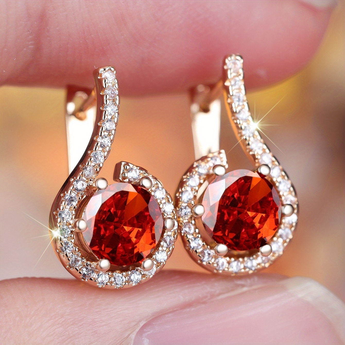 Women's Vintage Red Round Zirconia Long Earrings, Valentine's Gift