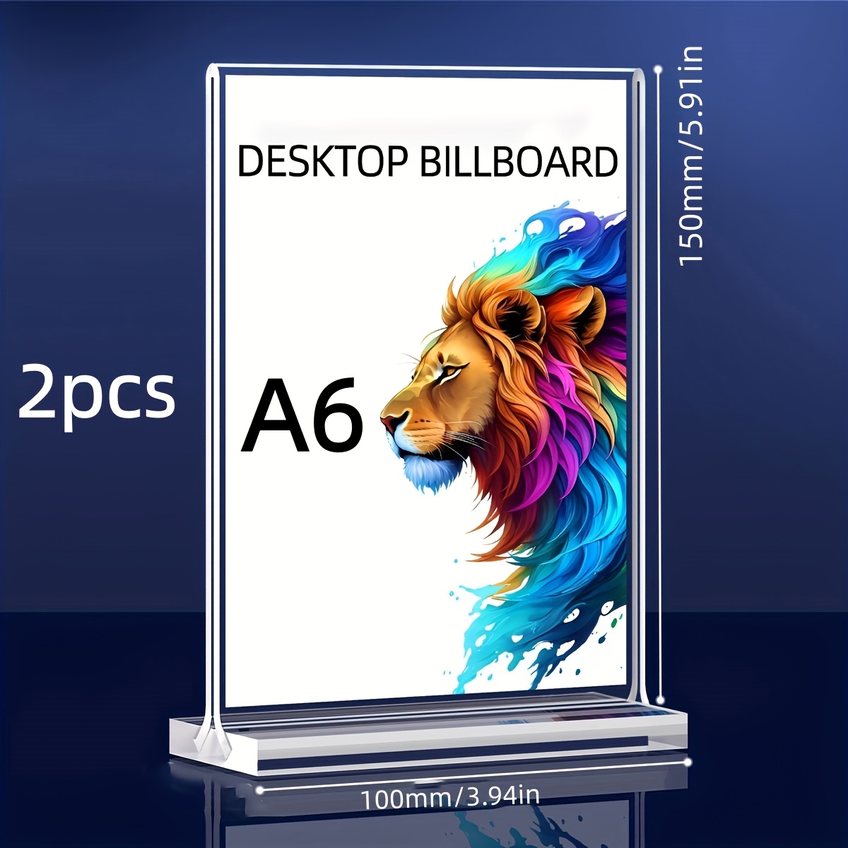 TEMU 2pcs Mixed Premium Acrylic Display Stands Vertical , A4 A5 A6 Sizes - Transparent, Durable, Reusable Desktop Menu Holders, Double-sided Holders,