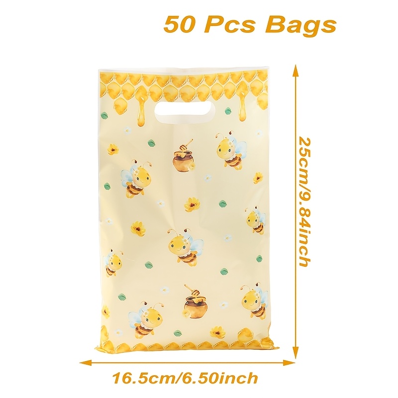 10/25/50pcs, Gift Bags, Bee Theme Party Tote Bags, Treat Bags Gift Bags Plastic Bags For Party Favors, Birthday Party Decorations, Bee Theme Party Decor, Spring Outing, Gift Wrapping Supplies