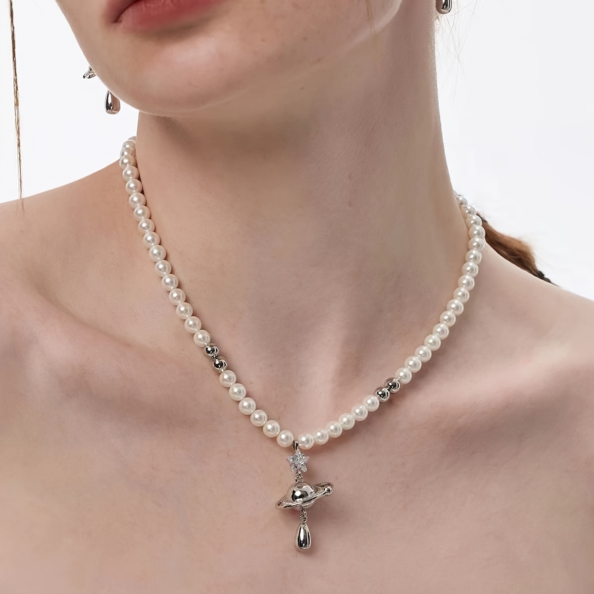 Image of 1 Planet Necklace With Star Cubic Collarbone Chain For A Sophisticated And Elegant Look, High-end Luxury Women's F72