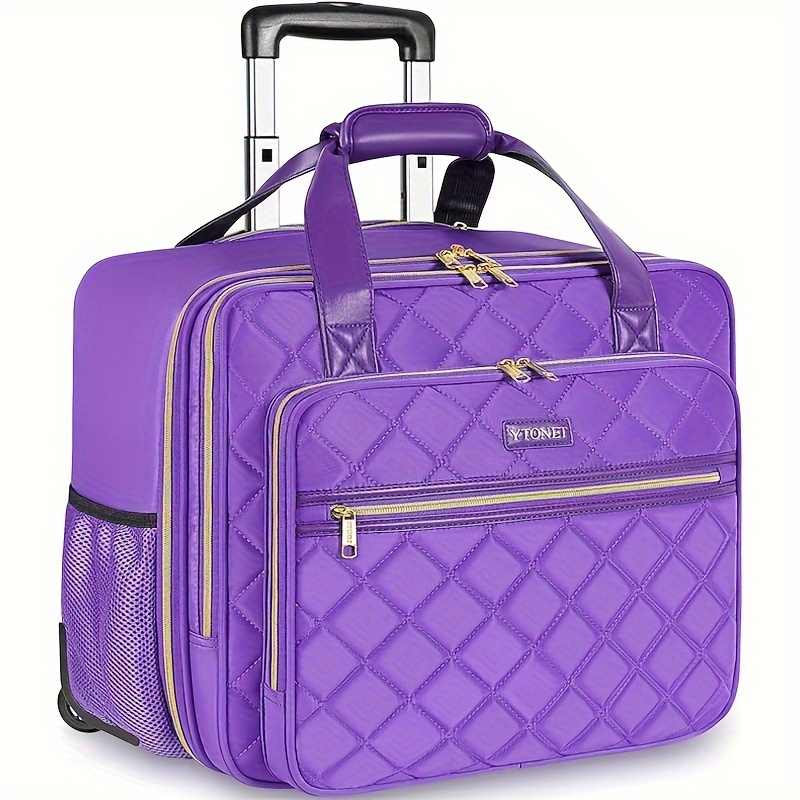 17.3 Inch Large Rolling Laptop Bag With Wheels Water Resistant Stylish Overnight Computer Bag For Work Travel College Business Purple