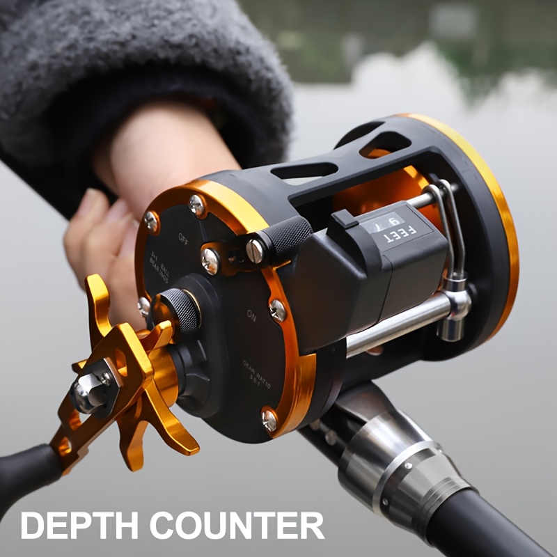 Trolling Drum Fishing Reel with Line Counter, 3+1BB, 15KG/33LB Max Drag,  Durable Aluminum Alloy, Metal Powerful Drag Baitcasting Casting Reel
