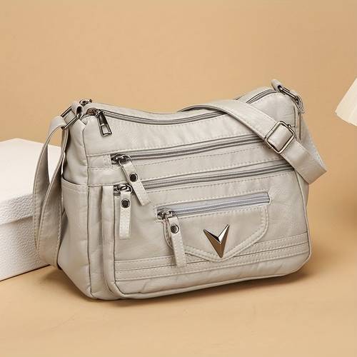 stilvolle damen crossbody-tasche - große kapazität, einfarbig mit mehreren , verstellbarer gurt, reißverschluss-verschluss, für den , sicherer reißverschlusstasche | modische muttertasche, umhängetasche, saccessoire