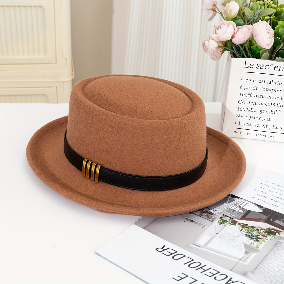 TEMU 1 Ladies' Small Brim Four-loop Belted Layered Top Hat, Fashionable, Elegant, And Grand, Suitable For Daily Wear And Holidays