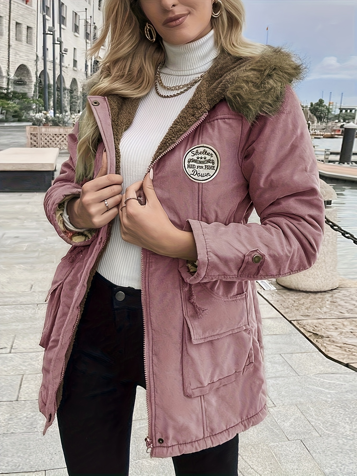 Veste d'hiver chaude à capuche pour femme - Manteau décontracté parka