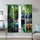 2pcs waterfall landscape print curtains rod for easy hanging vibrant forest cascading water scene living room bedroom office durable polyester fabric rod not included