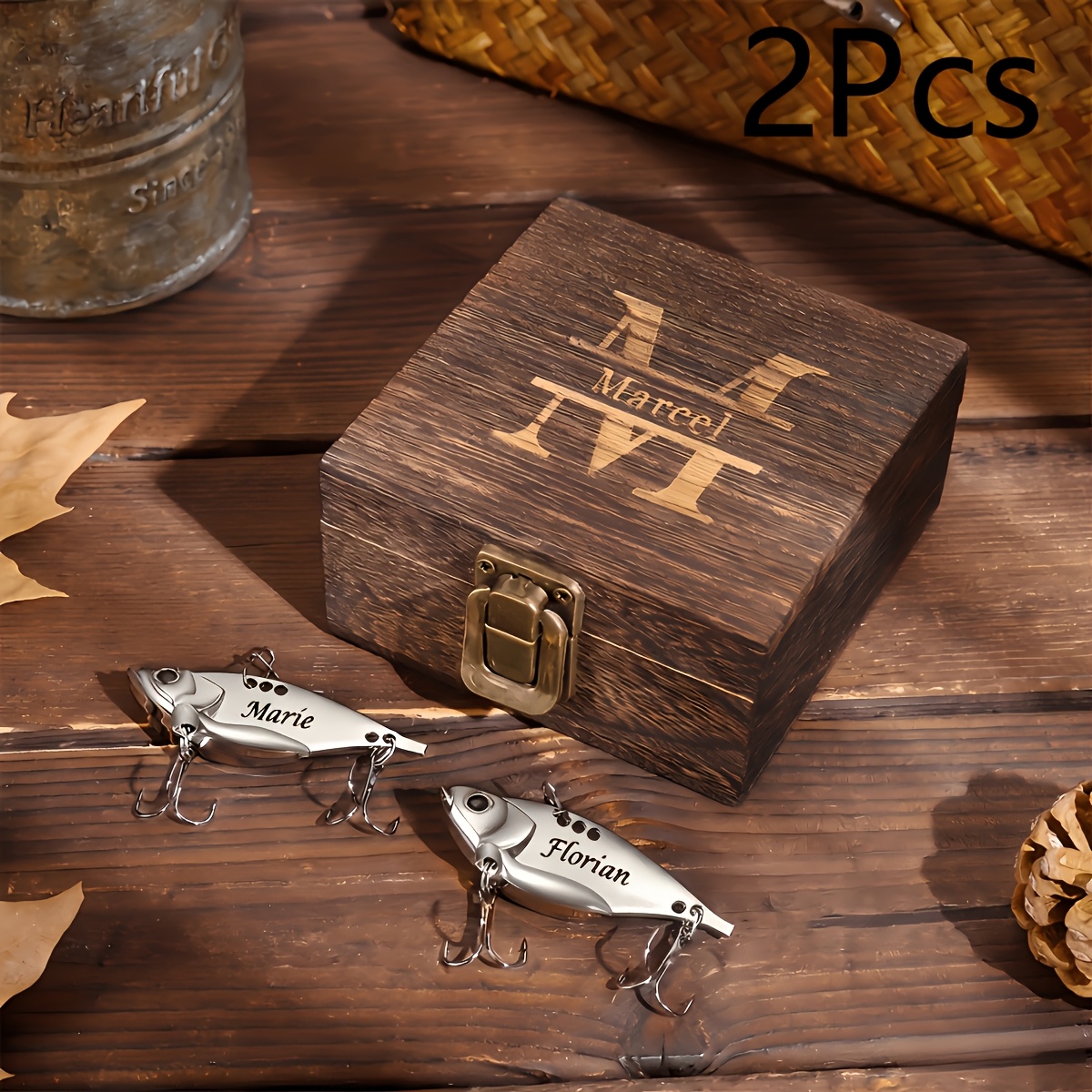 Image of 1pc/2pcs Custom Hook Bait Set, Gift, Personalized Fishing, Fishing Lure, Fishing Bait, Retirement Gift, Gift For Dad, Fishing Christmas Gift For Man, Without Battery