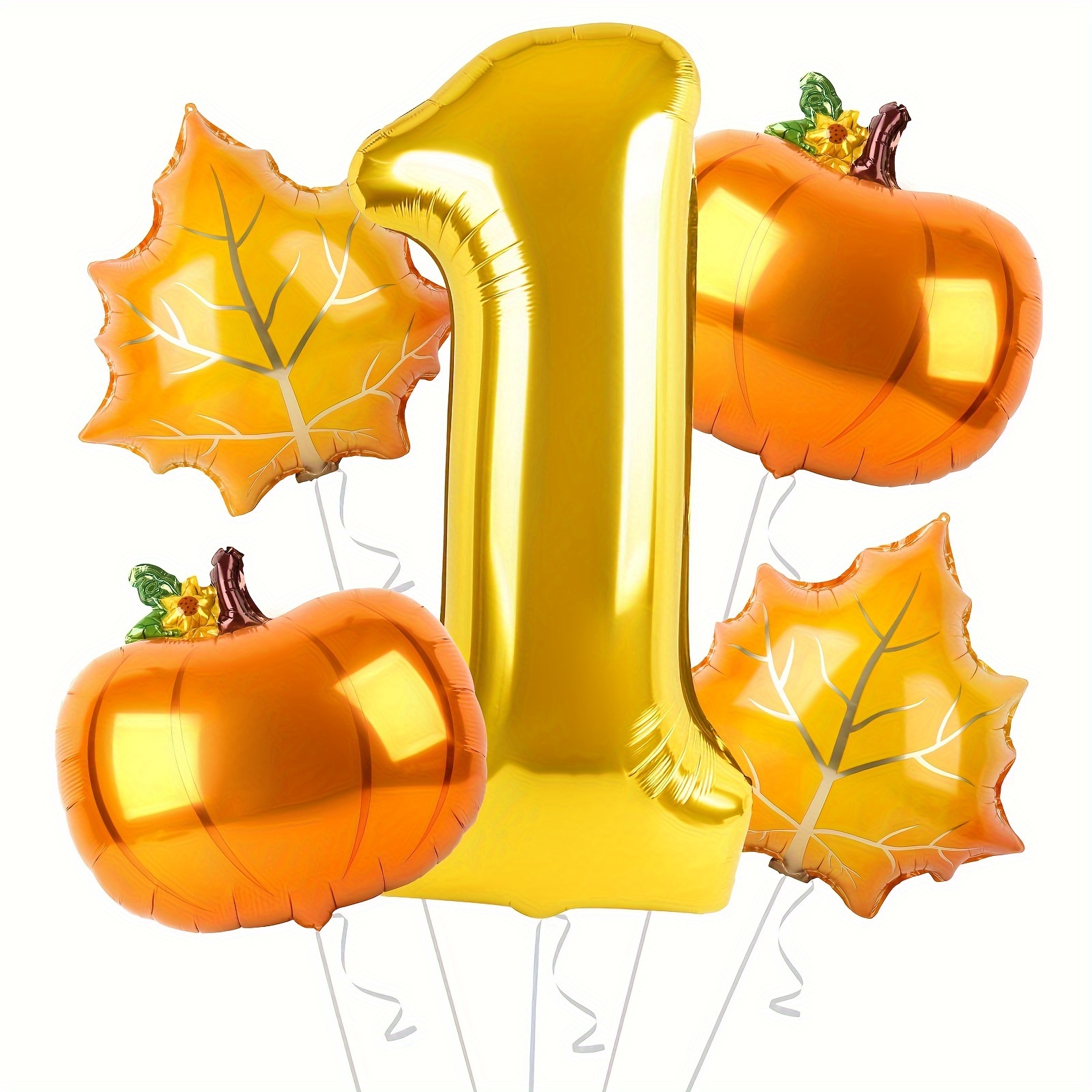 

Autumn-themed First Birthday Foil Balloon Kit - 5pcs Pumpkin And Maple Leaf, Number 1 Shaped - Suitable For 14+ Age Group, No Electricity Needed - Festive Party Decorations For Seasonal Events