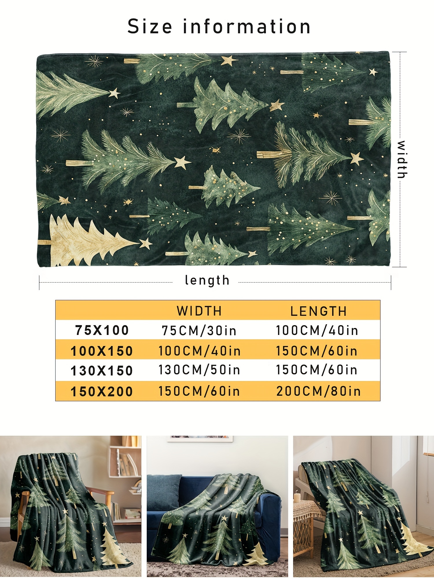 1pc flannel fleece throw blanket green christmas tree print soft warm   for sofa bed office   anti   machine washable cartoon style   multi purpose polyester cover   knitted fabric 200 250  details 1