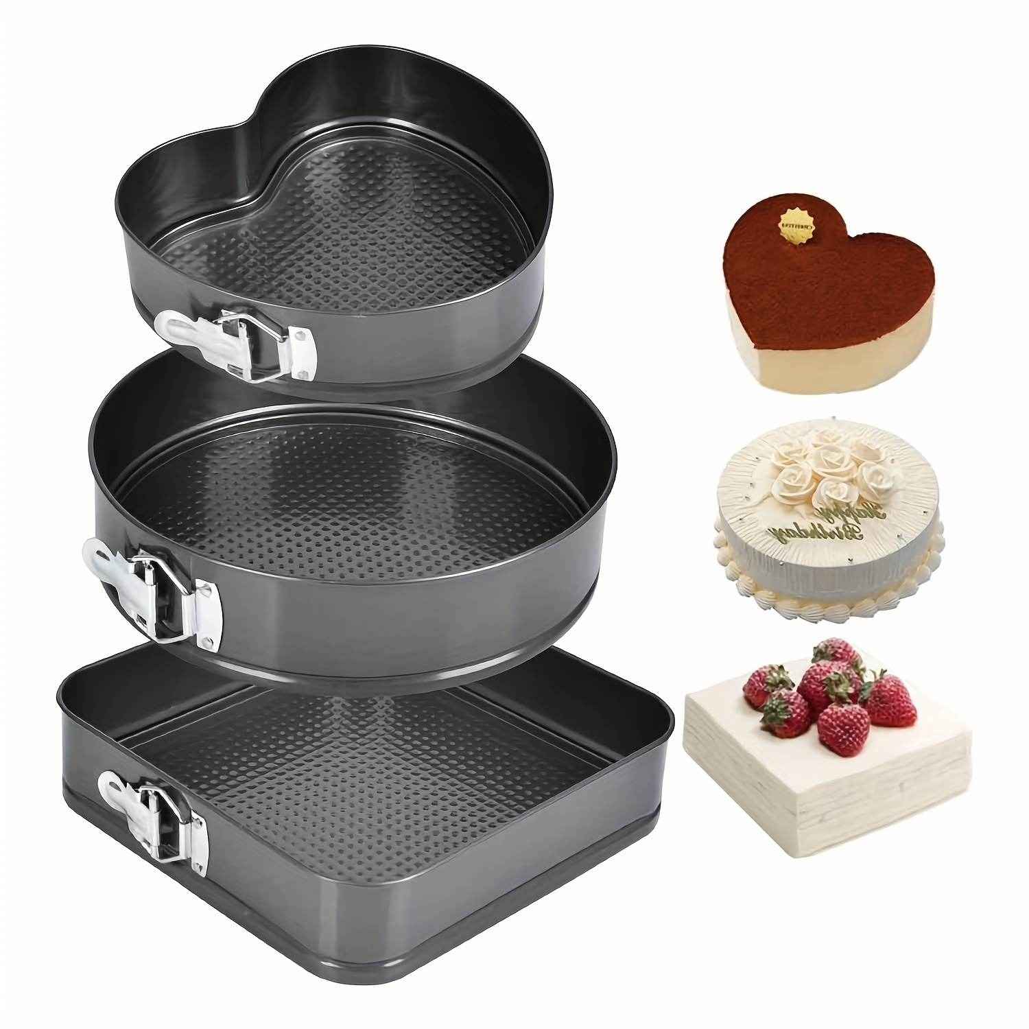 

Springform Cake Pan Set Of 3 (7, 8, 9 Inch) Heart Round Square Leakproof Nonstick Cheesecake Pans With Removable Bottom Stainless Steel Bakeware