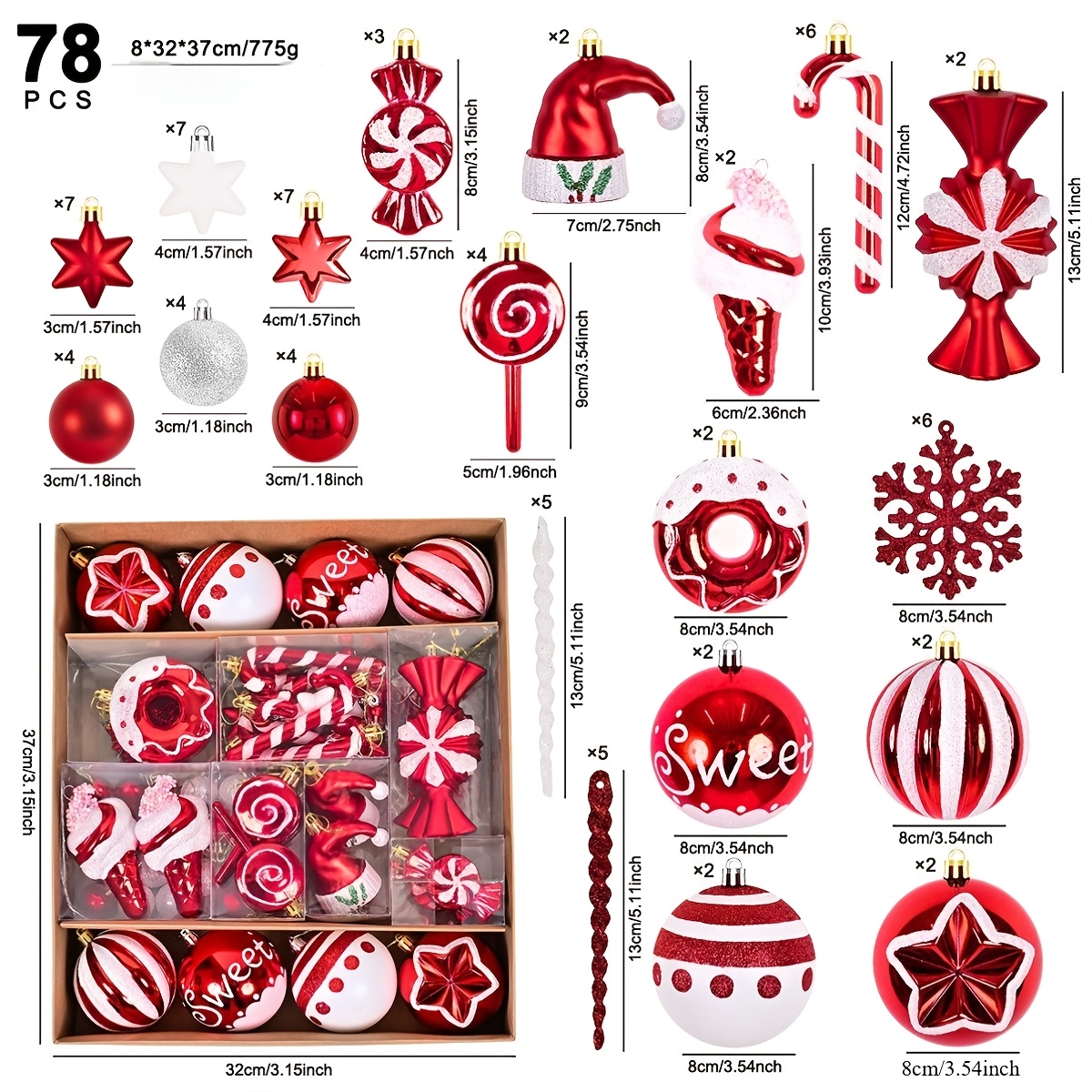 Christmas Ornament Set 78pcs Assorted