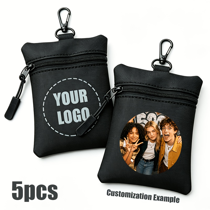 TEMU Gift Her/him 5 Personalized Photo/logo Coin Purses, Made Of Oxford Cloth With Custom-patterned Zippered Portable Storage Pouches For Keys, , And