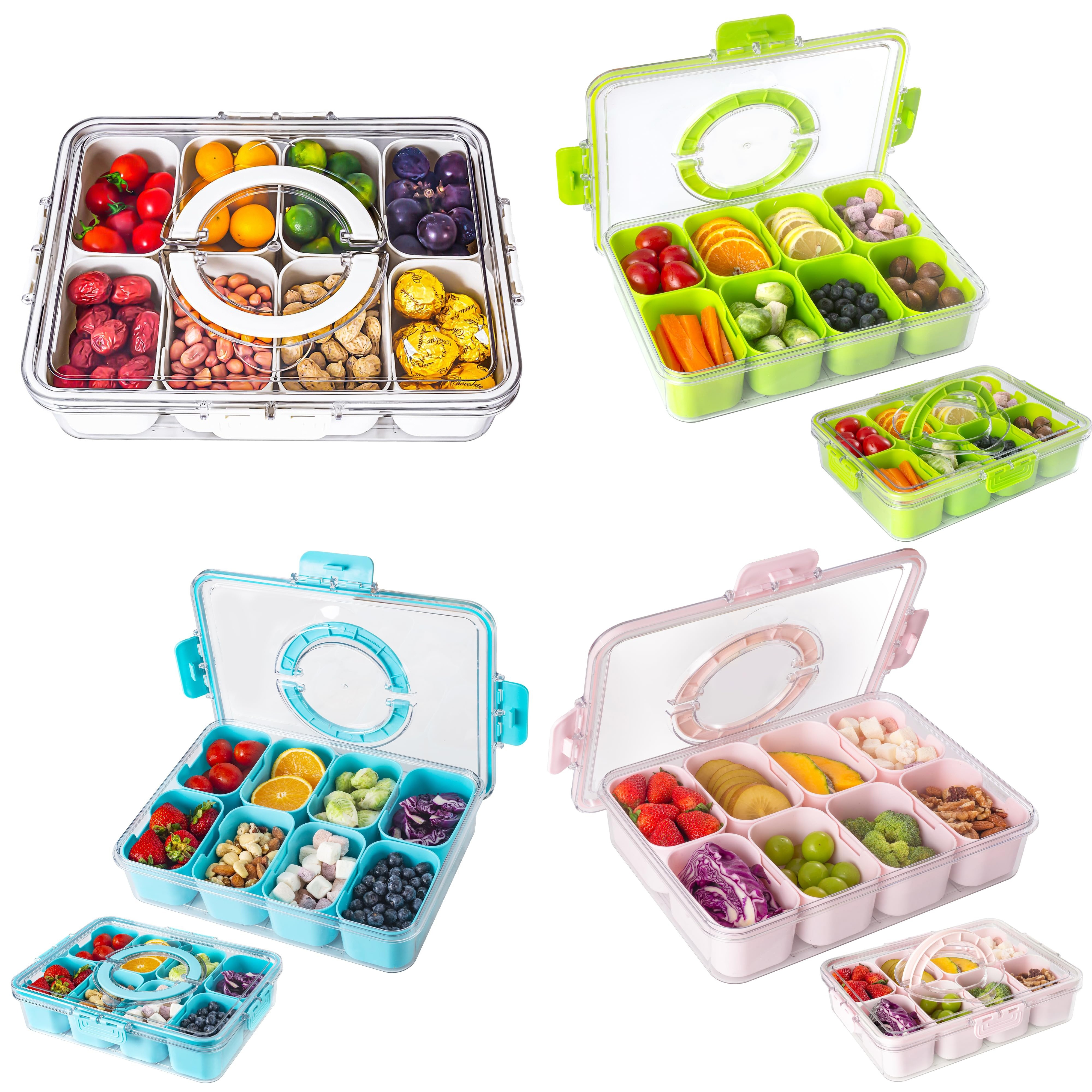 

Divided Snack Serving Tray With Lid And Handle Travel Charcuterie Container Portable Storage Organizer For Candy, Fruits, Nuts, Snacks, Party, Picnic