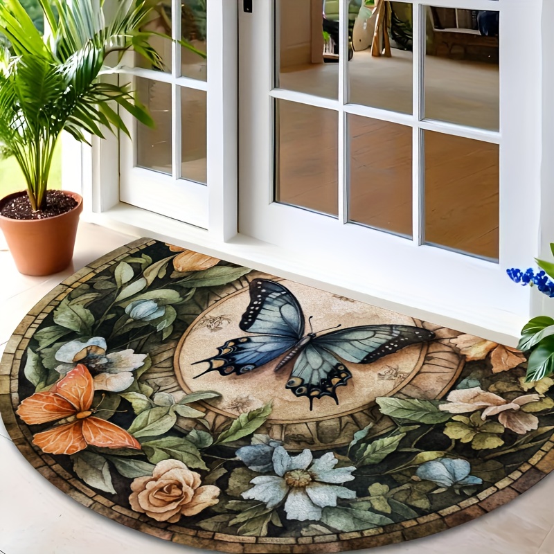 TEMU 1pc Vintage Mandala Semi-circular Welcome Door Mat, Indoor Outdoor Use, Suitable For Living Room, Kitchen, Bedroom, Terrace, Bathroom, Cafe