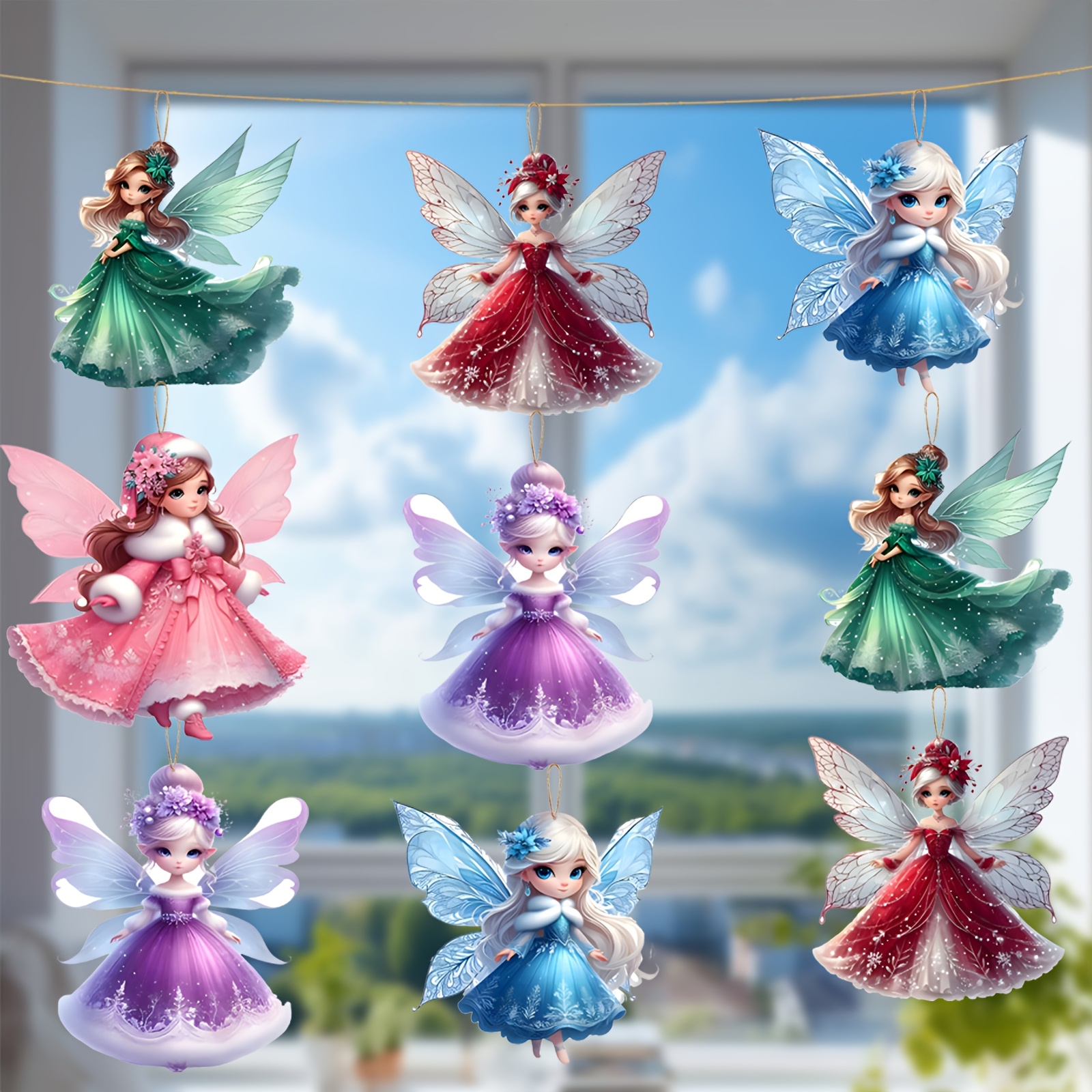 

10-pack Wooden Fairy Hanging Decorations, Vintage Style, Multi- For Christmas, Easter, Wedding, Engagement, Valentine's Day, Home & Garden Decor, Window & Hallway Accents, Wind - No Electricity Needed