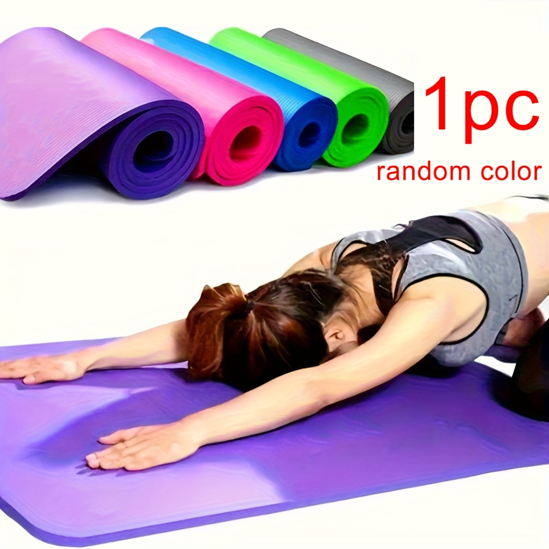 TEMU 1pc 3mm Random Color Eva Yoga Mat - Durable, Lightweight, Non-slip & Moisture-resistant - Home Gym & Fitness Training - Single Pack, Blue,