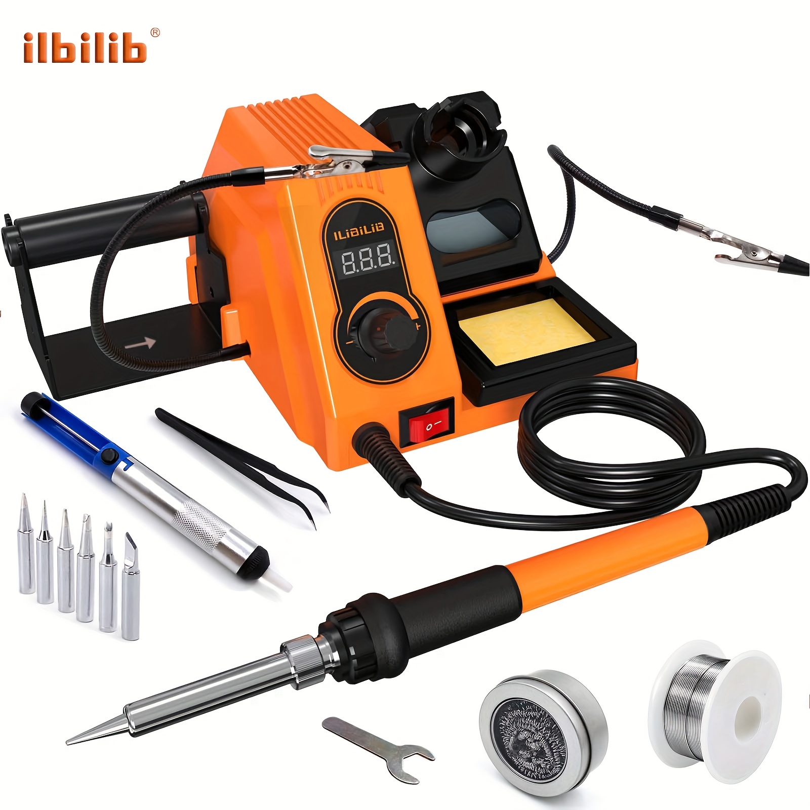 

Ilibilib Hx46 60w Digital Display Soldering Station, Soldering Iron Kit With 2 , Soldering Tips, Soldering Wire, Solder Sucker, Esd Tweezers, °c/ºf Conversion, Auto Sleep & Calibration Support