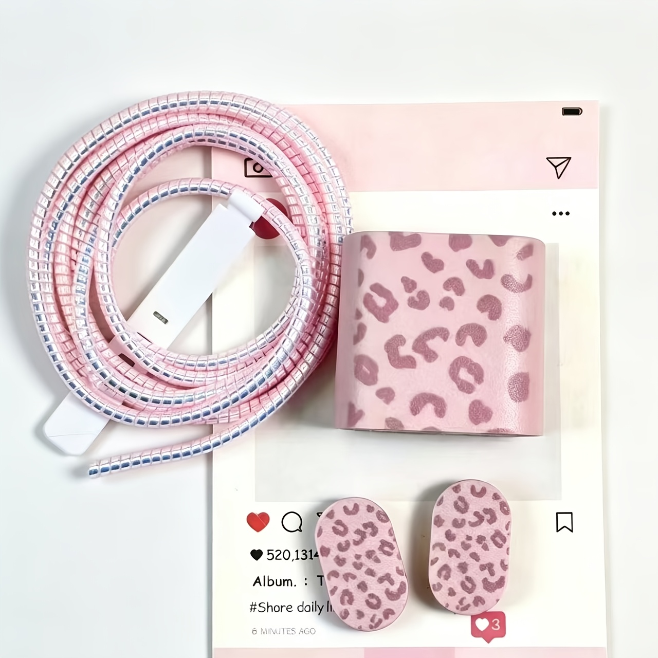 TEMU Juego de 5 protectores para cable de con estampado de leopardo para niña, 20W, aplicable para Apple 15Promax, para la cabeza de carga, Iphone14