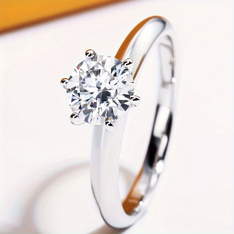 Round Cut Synthetic Gemstone Engagement Ring Glitter Style Bridal Wedding Ring
