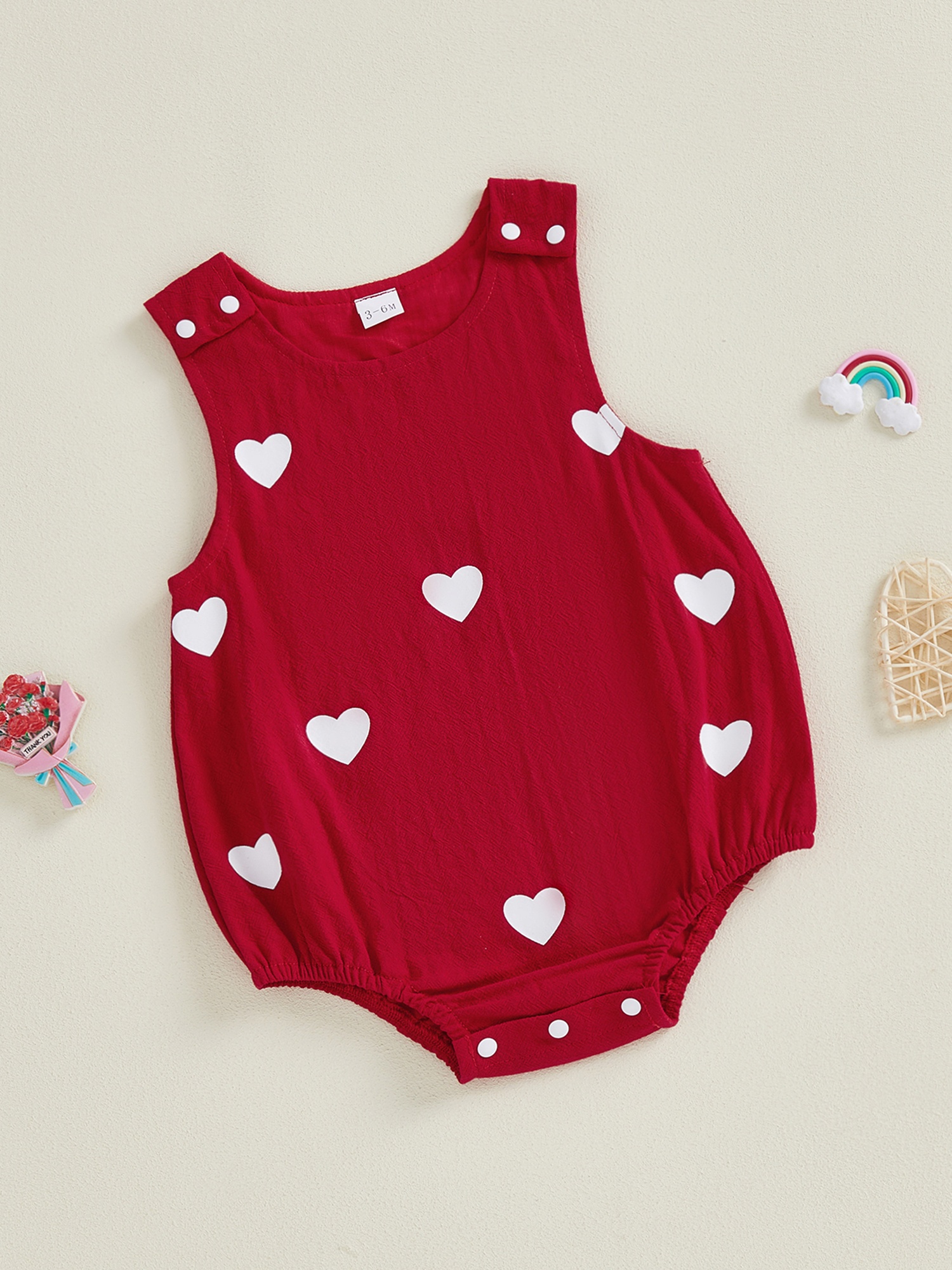 Valentine's Day Sleeveless Crew Neck Heart Print Romper