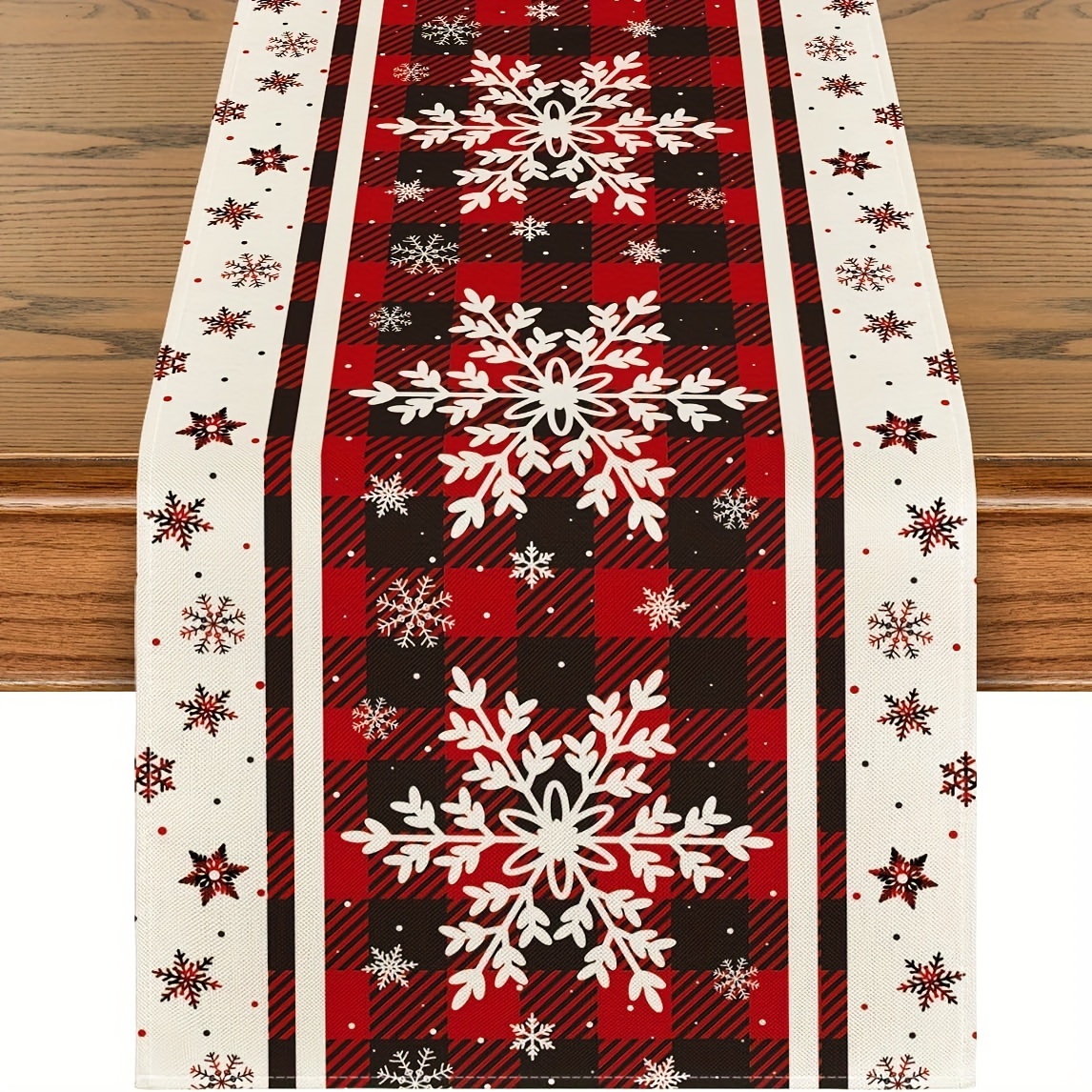 

Merry Christmas Table Runner - & Snowflakes Design, Polyester, Holiday Dining & Home Decor