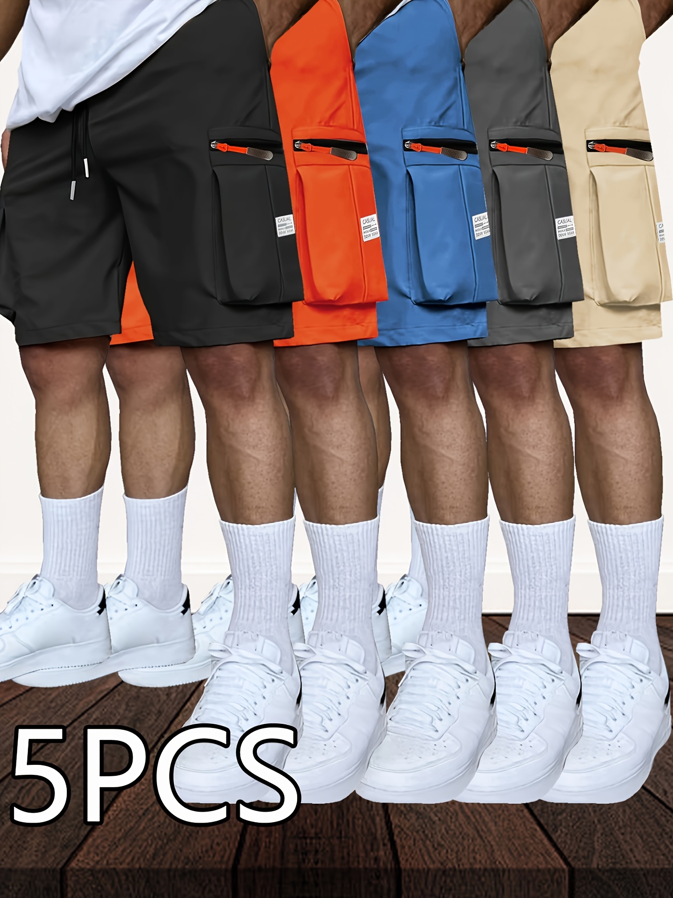 5-Pack Men’s Work Shorts – Zipper Straight-Leg Casual Retro Summer Pants, Loose Fit