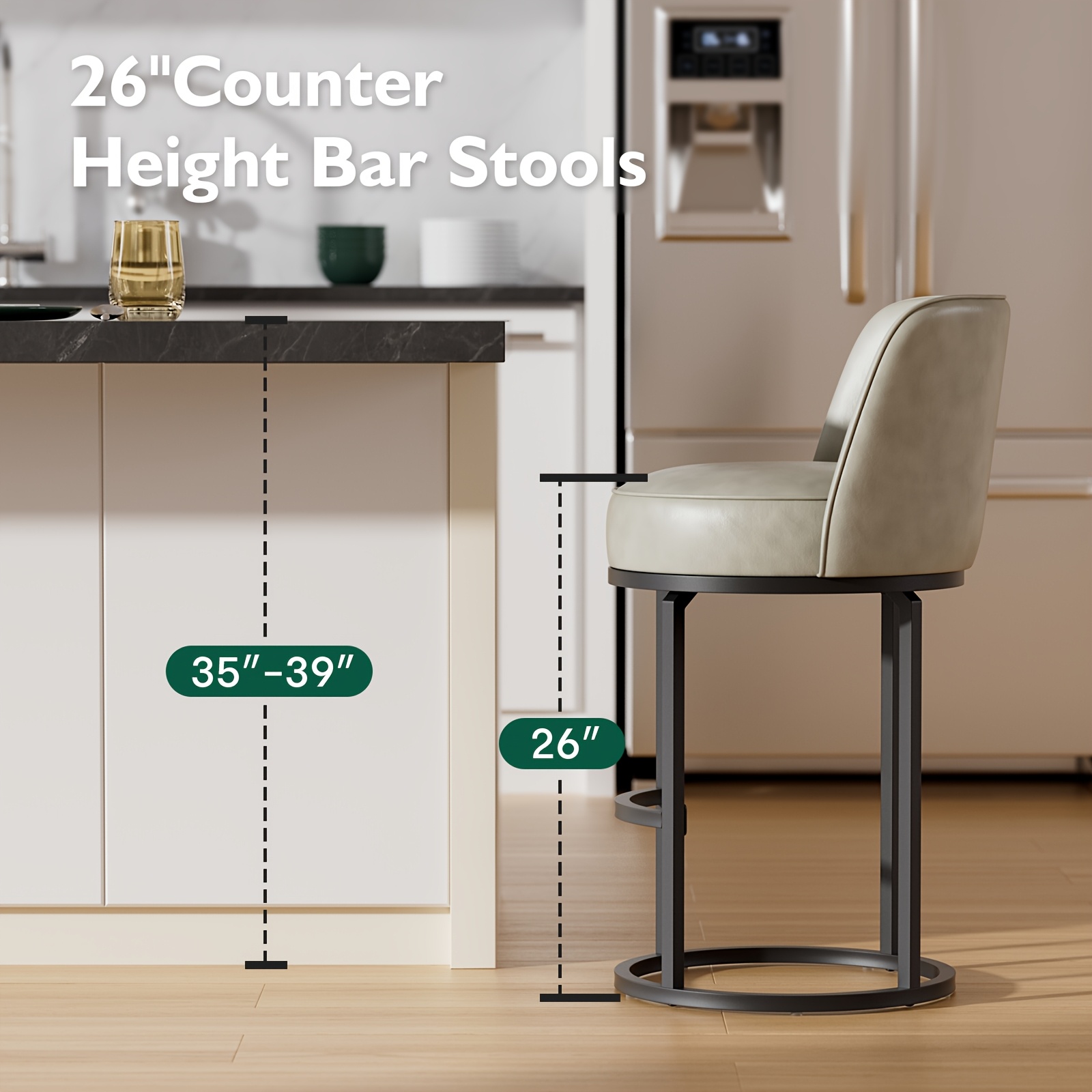 Office Products Office Furniture Guest & Reception Chairs, Counter Height Bar Stool, Swivel Barstools Set of 4, Upholstered Barstools with Backs, Metal Base, 26