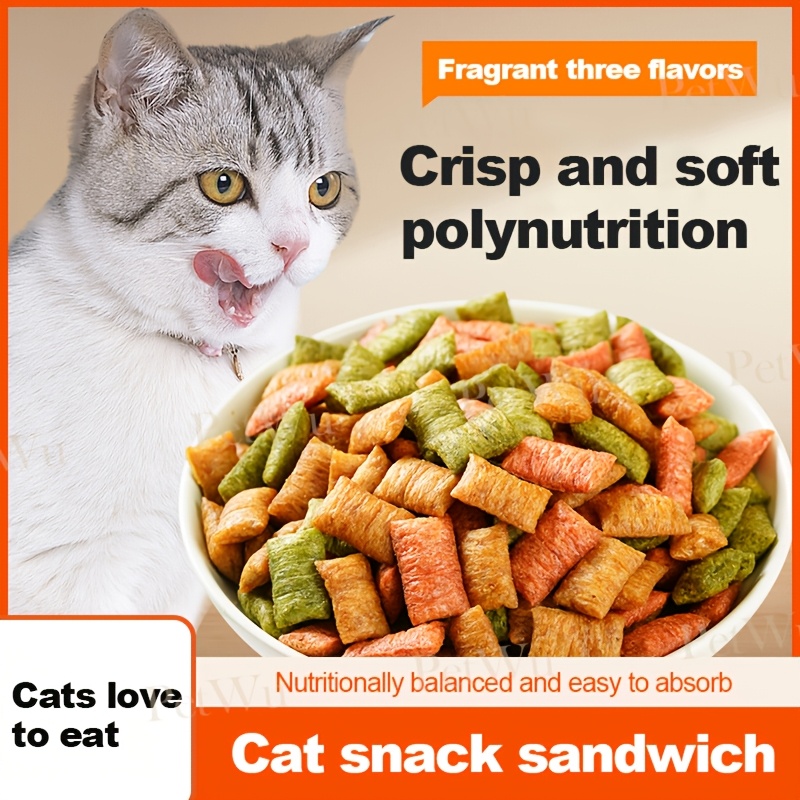 TEMU Kitty Sandwich Biscuits For Cats - Fur-coated Crunchy Cat Treats With Mixed Flavors, Dental Health Snacks Resealable Bag For Freshness, Packaging Design | , Cat Snacks