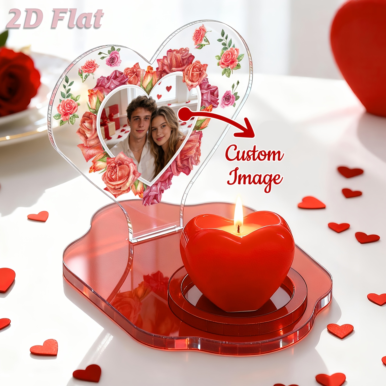 TEMU Placa acrílica personalizada con foto de y de , decoración floral con foto personalizada para escritorio o mesa, regalo romántico de recuerdo