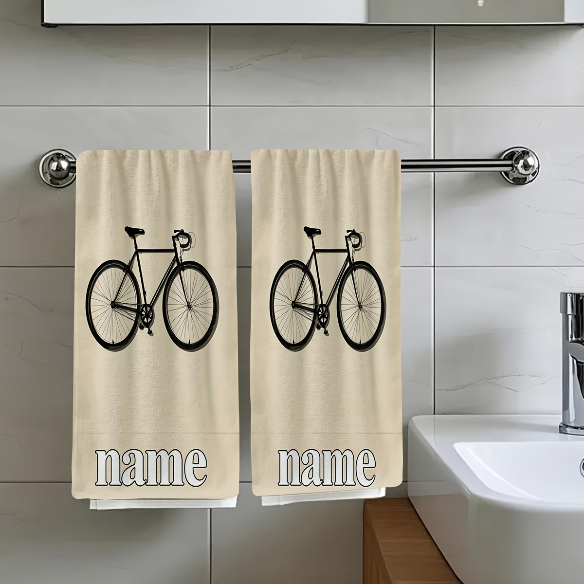 TEMU 2 Stk., Schlichtes schwarz-weißes Fahrrad-Kunstwerk, Unverzichtbares Reisehandtuch mit schlichtem Hintergrund, Handtuch mit anpassbarem Text,