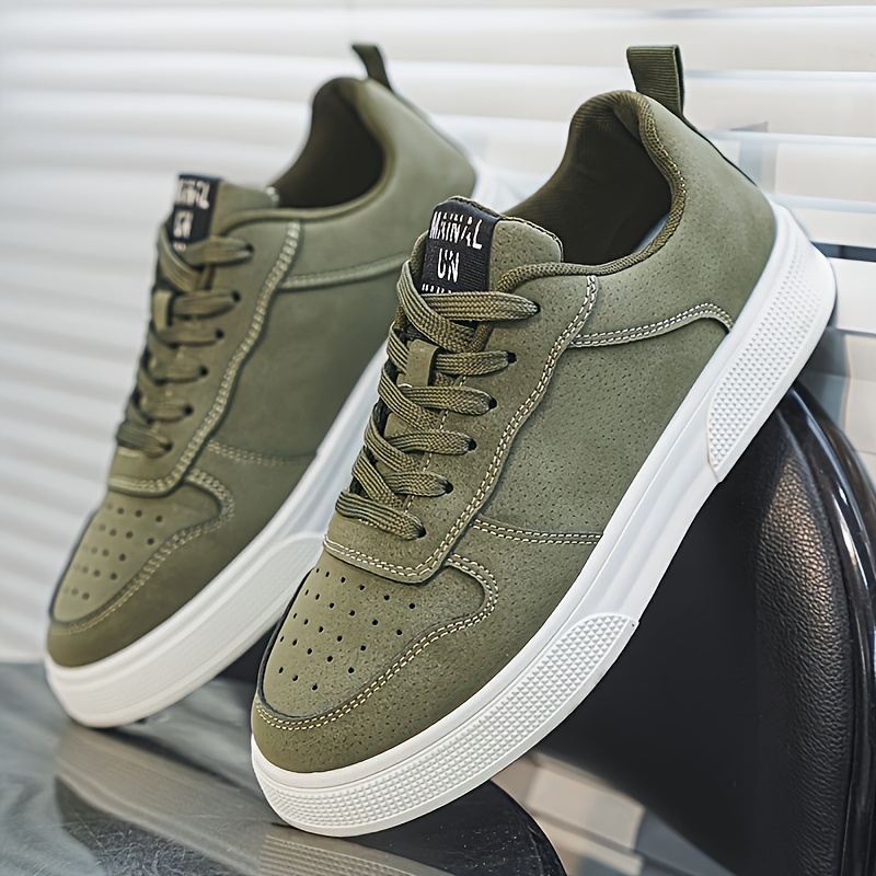 1 Pair of MAINALUN Men's Casual Skate Shoes - Comfortable Green PU Upper, Durable PVC Sole, Easy-to-Tie Thick Laces for Outdoor Running, Everyday Style & Skateboarding, Everyday Footwear | Stylish Streetwear | Durable Sole Shoes