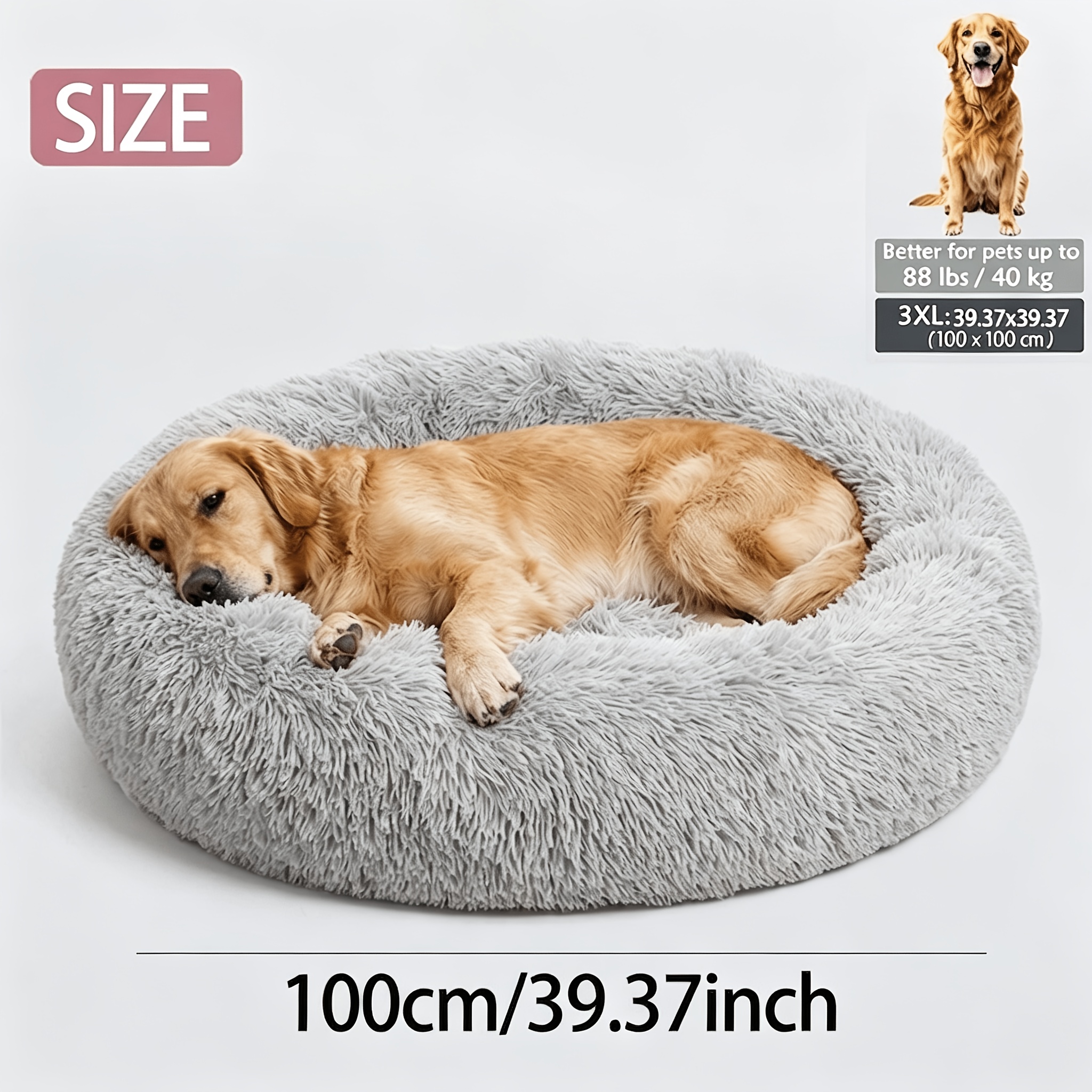 TEMU Autumn Winter Warm Long-hair Round Cat Bed Bed, High-density Fluffy Long-pile Thickened Thermal Insulation Anti-cold, Raised Embrace Edge