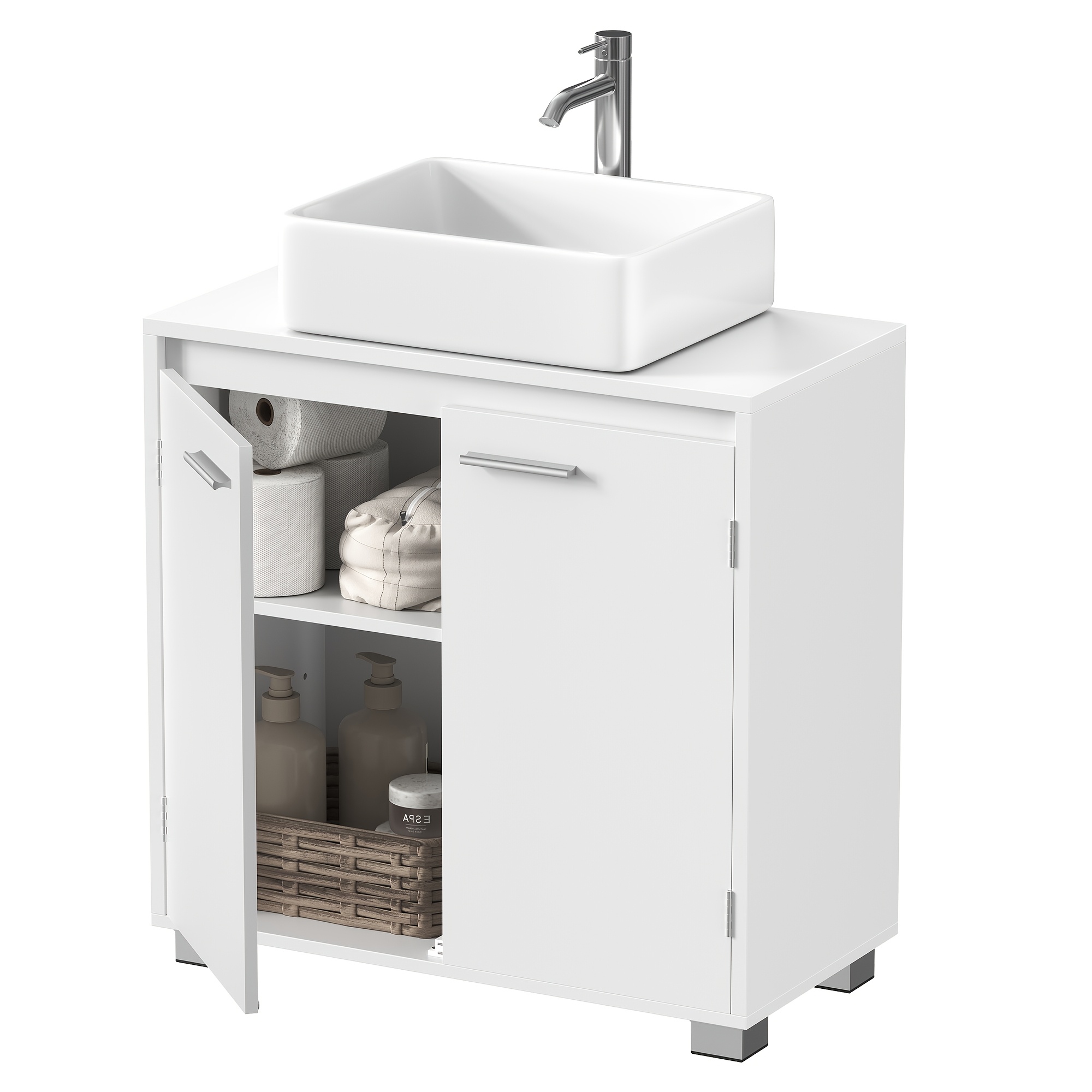 Bathroom Vanity Unit, Cabinet With 2 Compartments Behind Doors, For Pedestal-less Sinks, Bathroom Cabinet With Legs, 30 X 60 X 60 Cm