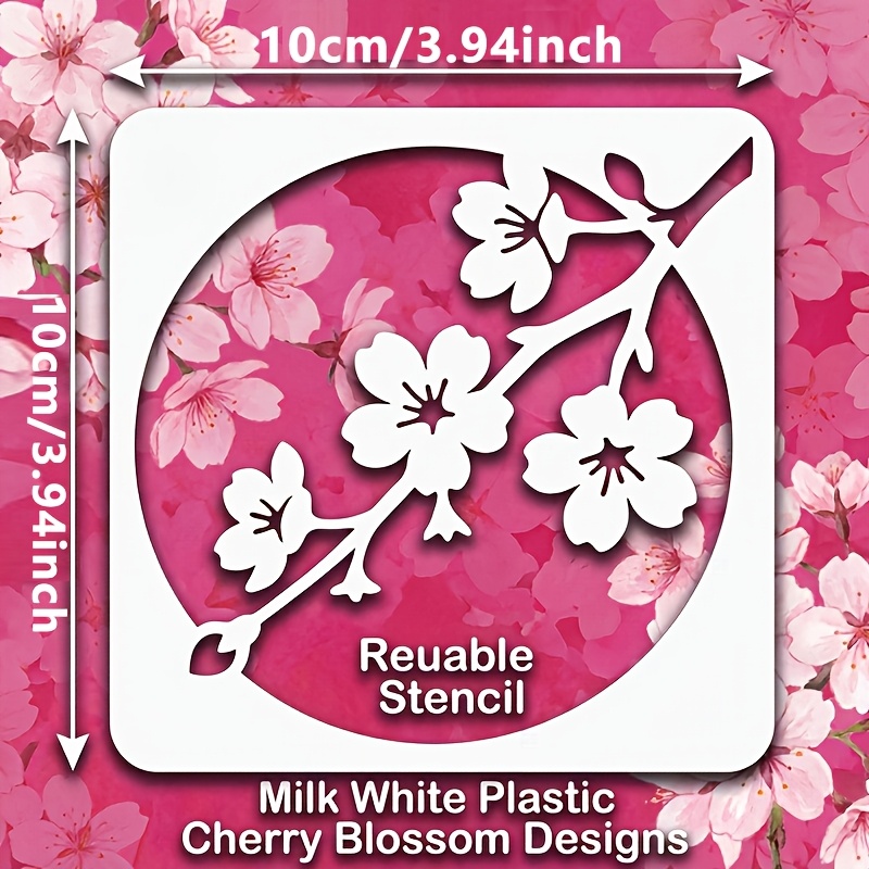 TEMU 4pcs Cherry Hollow Stencil Set Reusable Plastic Stencils For Handmade, Including Hollowed Plant Designs ( Branches, Falling Petals, Circular
