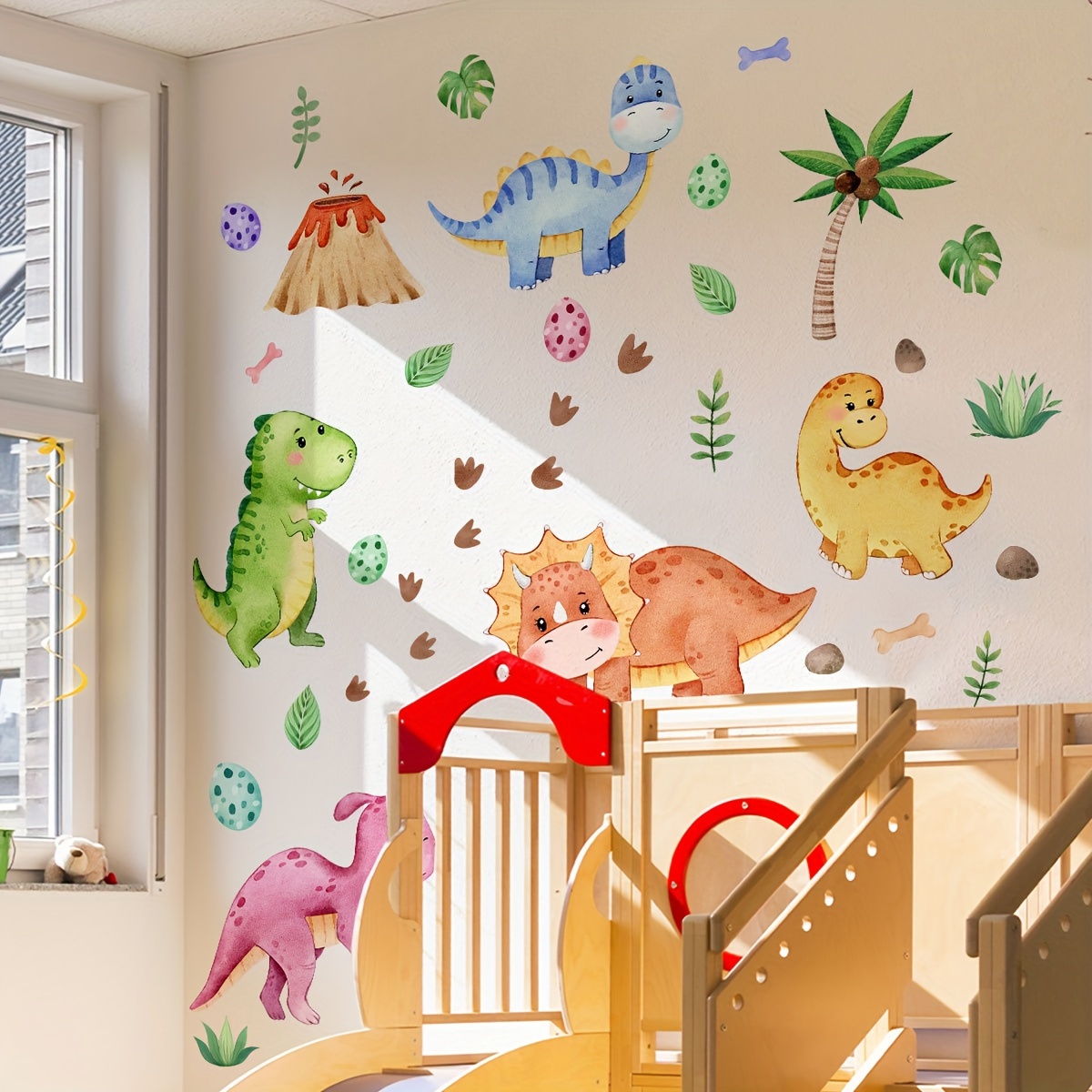 3pcs set of 30 90cm 3pcs large size colorful multi dinosaur volcano wall stickers for living room bedroom sofa background decoration self   bm9006 yj