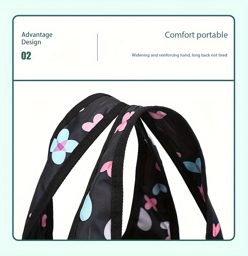 1pc Elegant Heart & Floral Pattern Foldable Shopping Cart with Telescopic Aluminum Handle – Portable 4-Wheel Rolling Grocery & Camping Cart, Black with Blue & Pink Hearts, Hand Wash Only, Travel Storage Cart | Elegant Pattern Design | Durable Fabric Cart