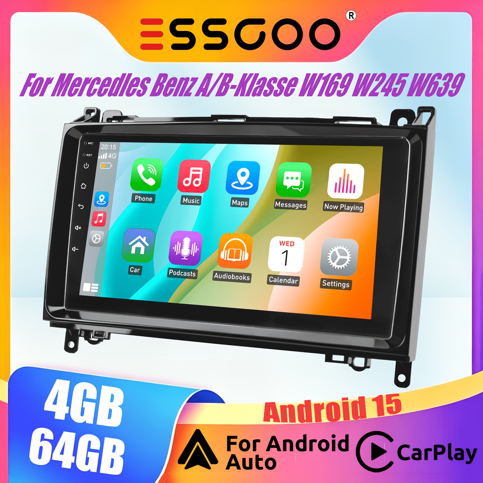 Image of Essgoo 9" 15 Car Stereo For Mercedes A/ W169 W245 W639 | 4+64gb, & Auto | Hd Touchscreen With Fm Rds, , Usb, Wifi | For Compact Mercedes Models