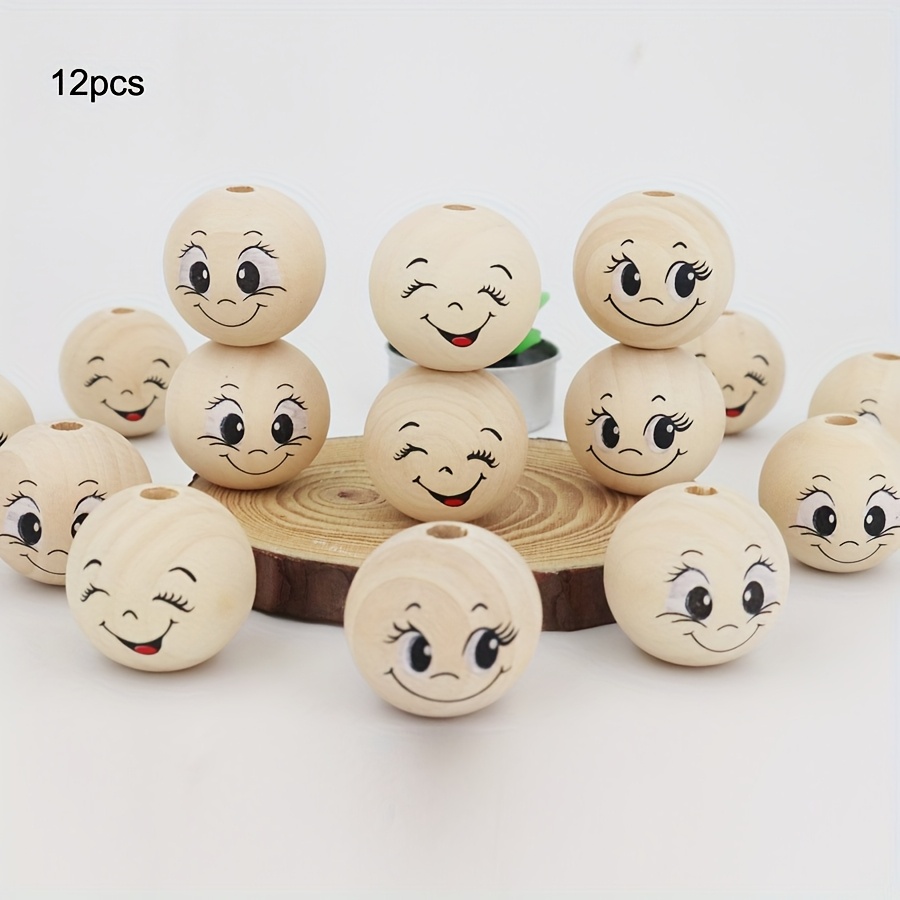 Set Of 12 Large 30mm Wooden Beads With Big Eyes, Perfect For Crafting Jewelry. Ideal For Bug, Bracelets, And Necklaces. Creative Supplies Can Be Used For Christmas Tree Decorations, Farmhouse