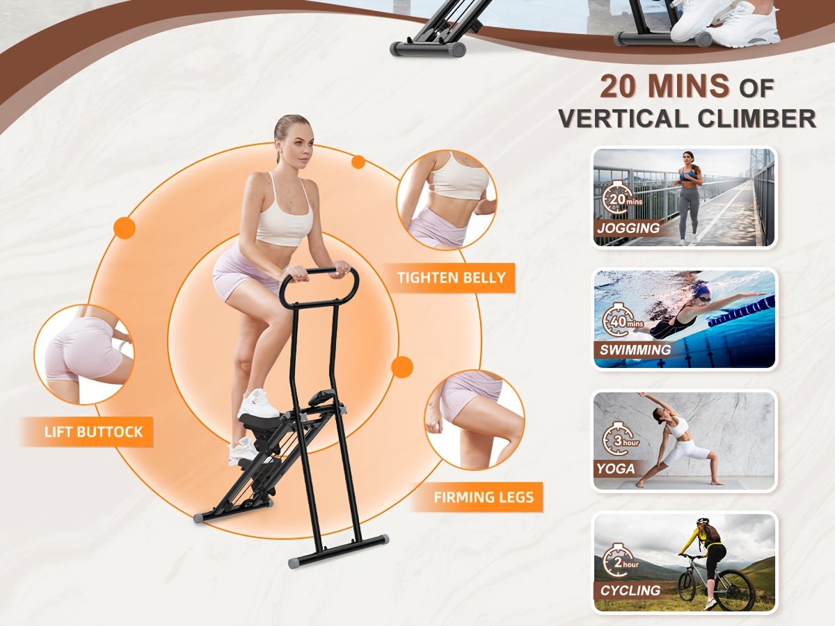 Stair Stepper Folding Vertical Cardio Exercise Climber Stair-Master For Exercise At Home Full Body Workout Machine With Handlebar 300LBS Load With Adjustable Step Range Handlebar & Pedals, Without Battery